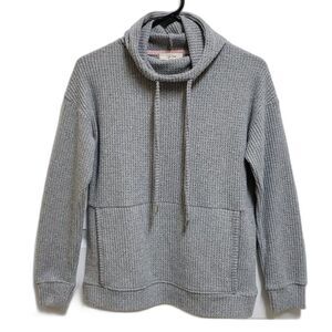 Peyton Primrose Hoodie Hooded Sweater Womens Small Gray Ribbed Knit Pullover